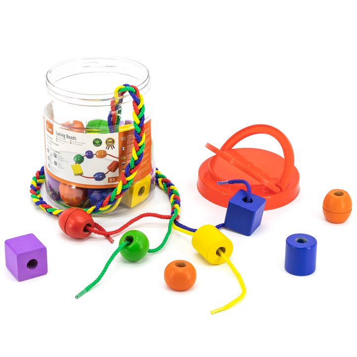 Lacing beads - 30 pieces and 4 cords
